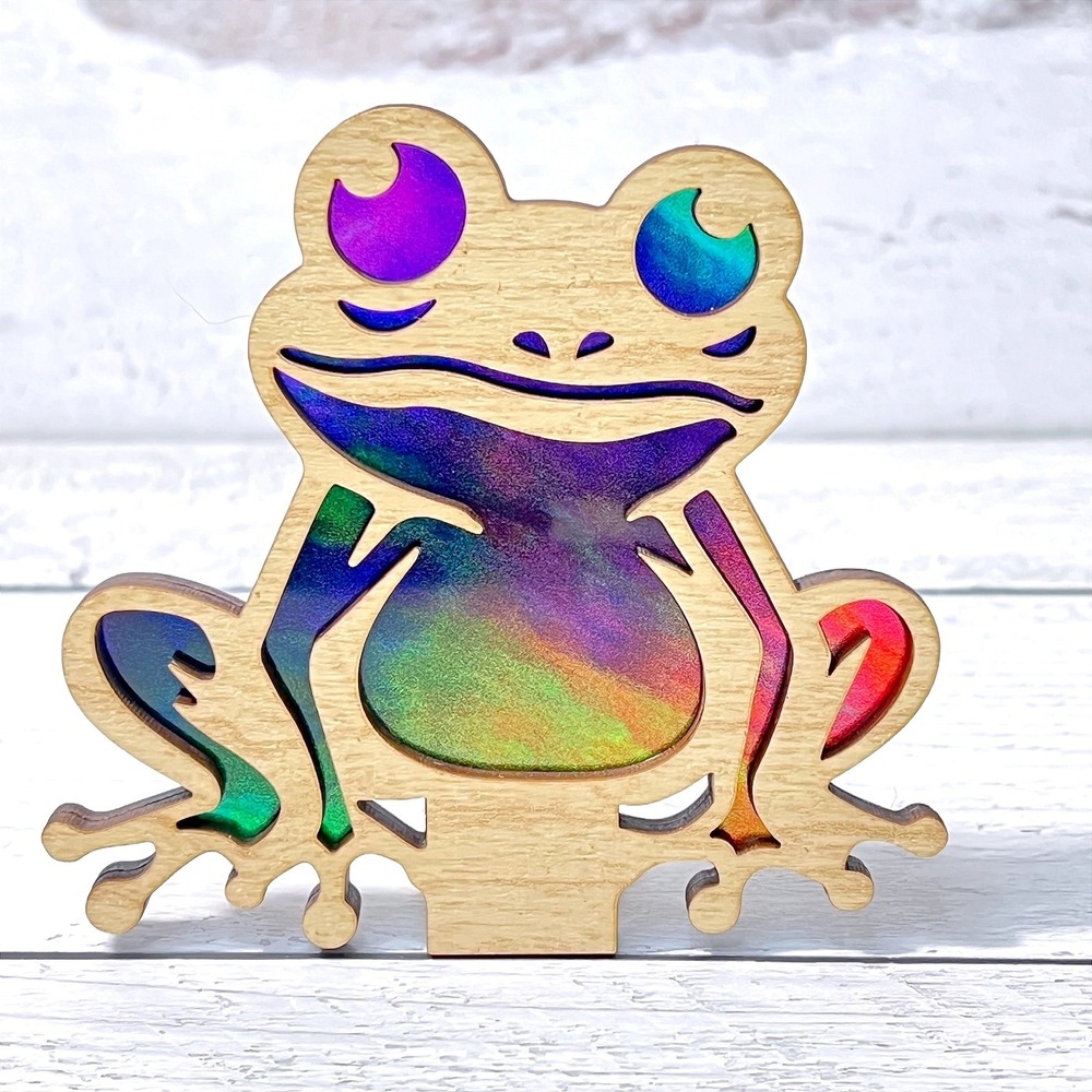 Rainbow Iridescent Frog Wood Plug In Night Light Handmade Whimsical Decor 4x4